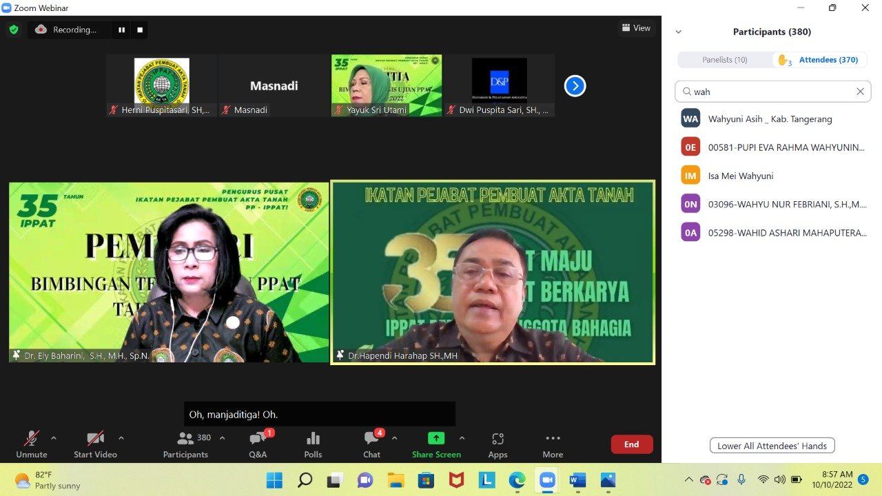 PP IPPAT Selenggarakan  Bimtek Ujian PPAT 2022